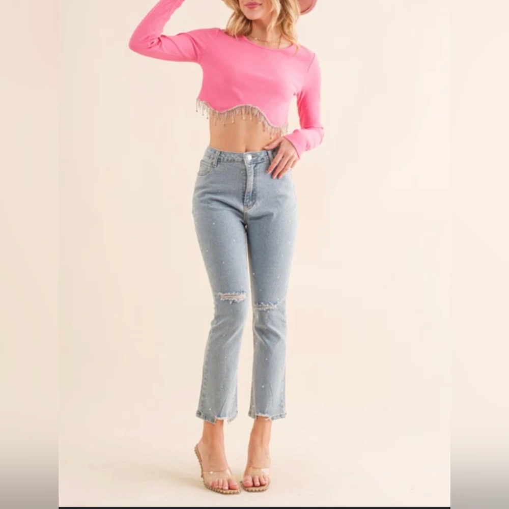 Rhinestone Fringe crop top